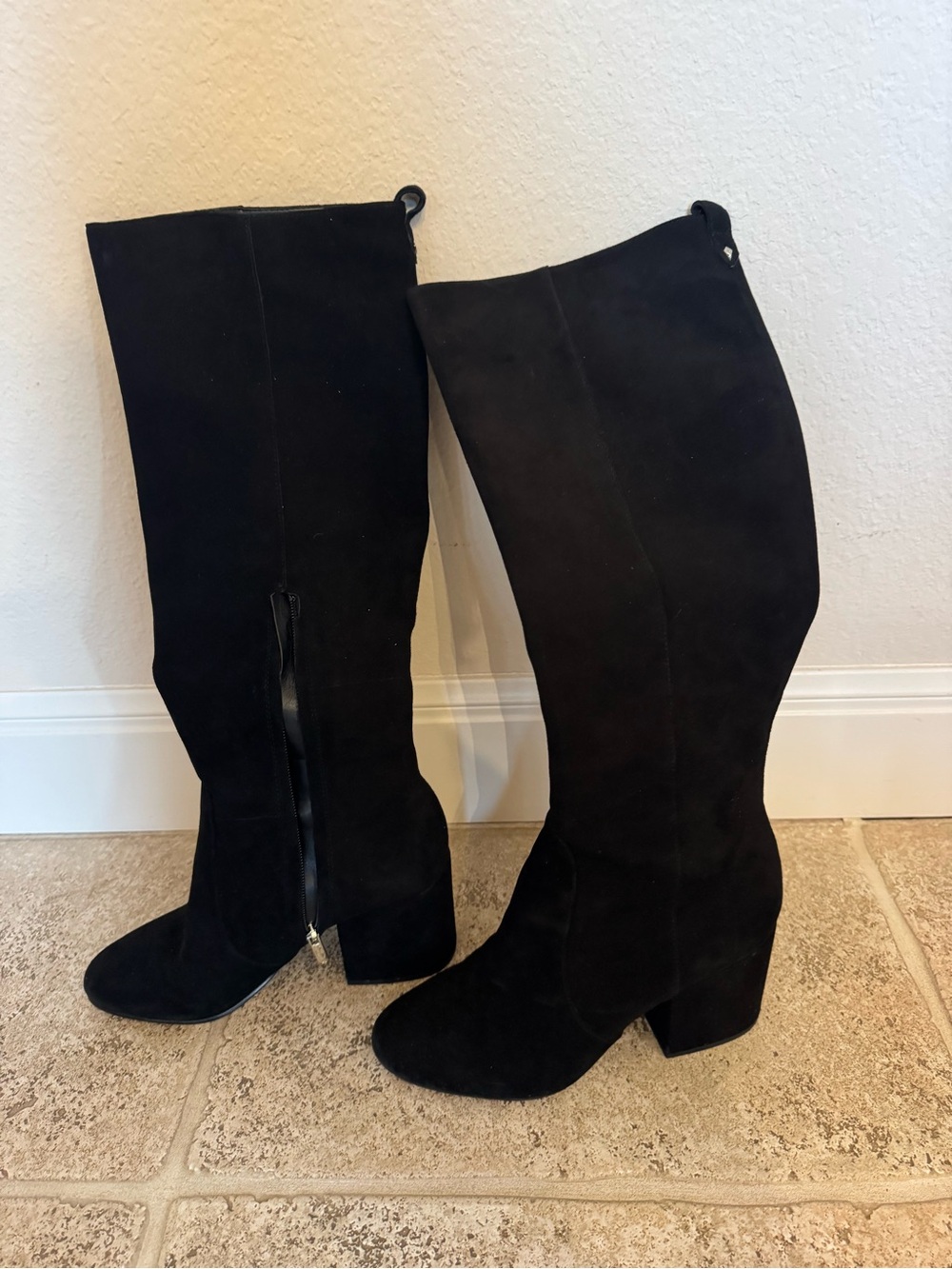 Sam Edelman Black Suede Over-the-Knee Block Heel Boots